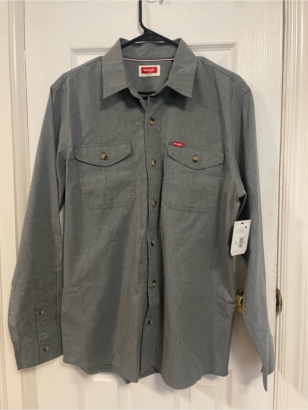 NWT Wrangler Five Star Heritage Relaxed Fit Shirt Men M Gray Green Stretch